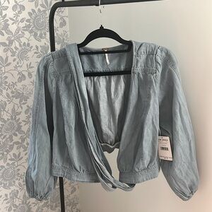 Free People denim waist tie long sleeve top